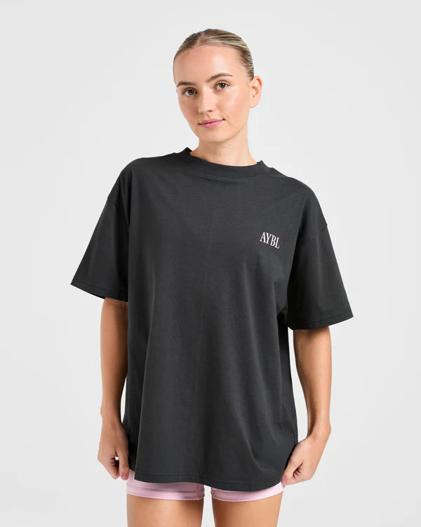 AYBL Unisex Strength Studio Oversized T Shirt - Charcoal/Pink