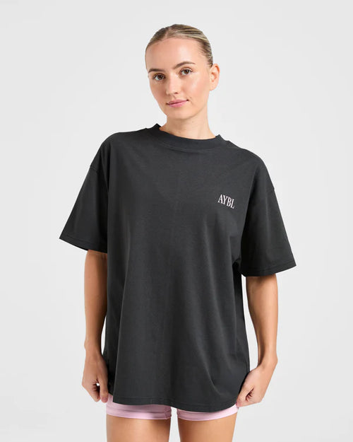 AYBL Unisex Strength Studio Oversized T Shirt - Charcoal/Pink