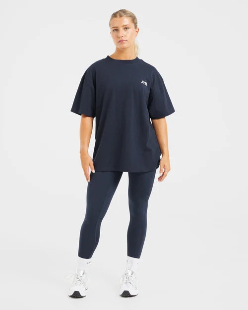 AYBL Unisex Sports Club Oversized T Shirt - Navy/Off White