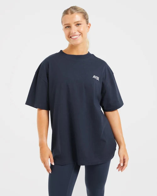 AYBL Unisex Sports Club Oversized T Shirt - Navy/Off White