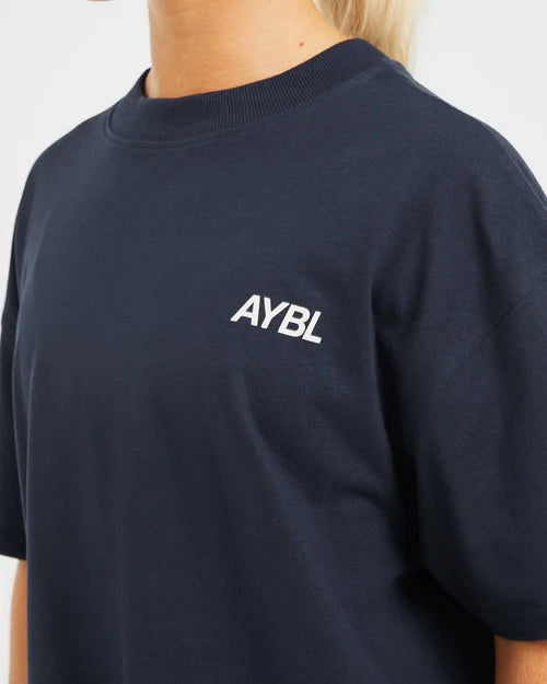 AYBL Unisex Sports Club Oversized T Shirt - Navy/Off White