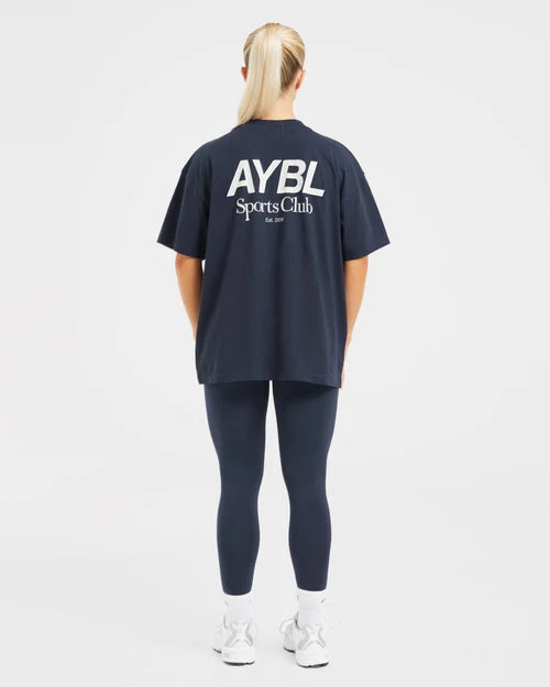 AYBL Unisex Sports Club Oversized T Shirt - Navy/Off White