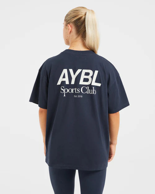 AYBL Unisex Sports Club Oversized T Shirt - Navy/Off White