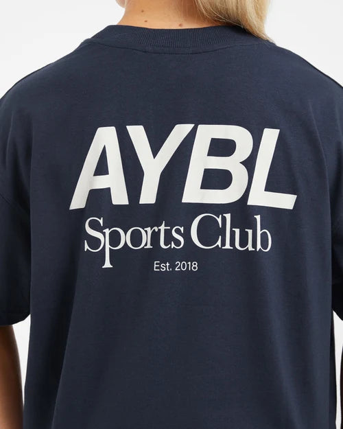 AYBL Unisex Sports Club Oversized T Shirt - Navy/Off White
