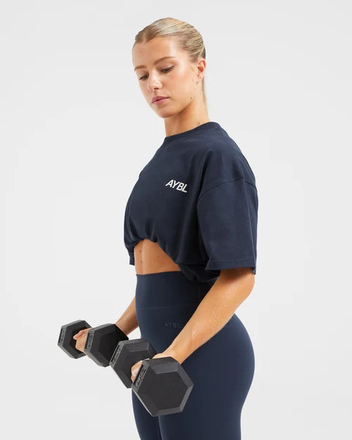 AYBL Unisex Sports Club Oversized T Shirt - Navy/Off White