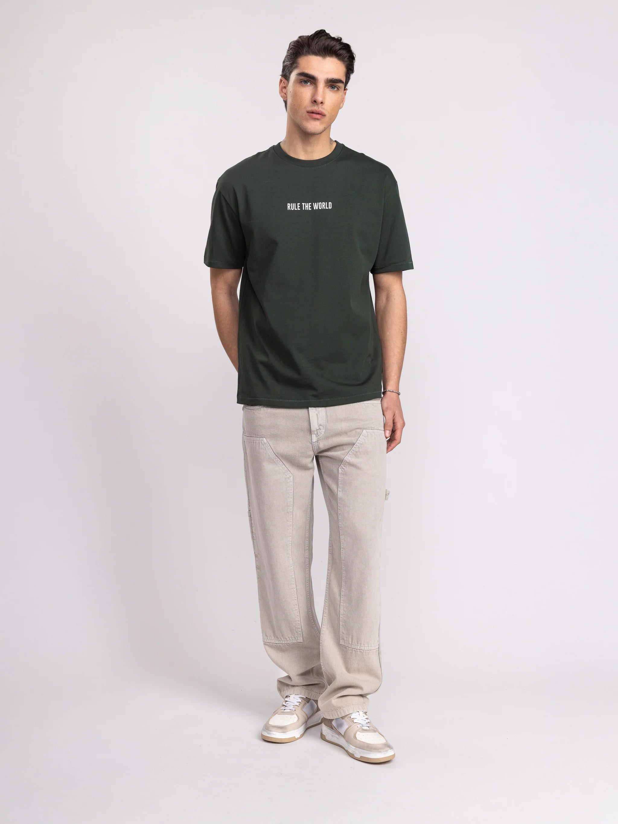 Oversized Graphic T-Shirt - Rule The World - Boston Green