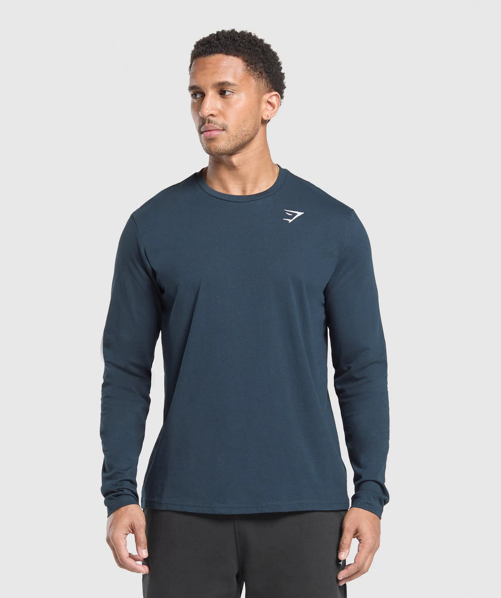 Gymshark Crest Long Sleeve T-Shirt- Navy