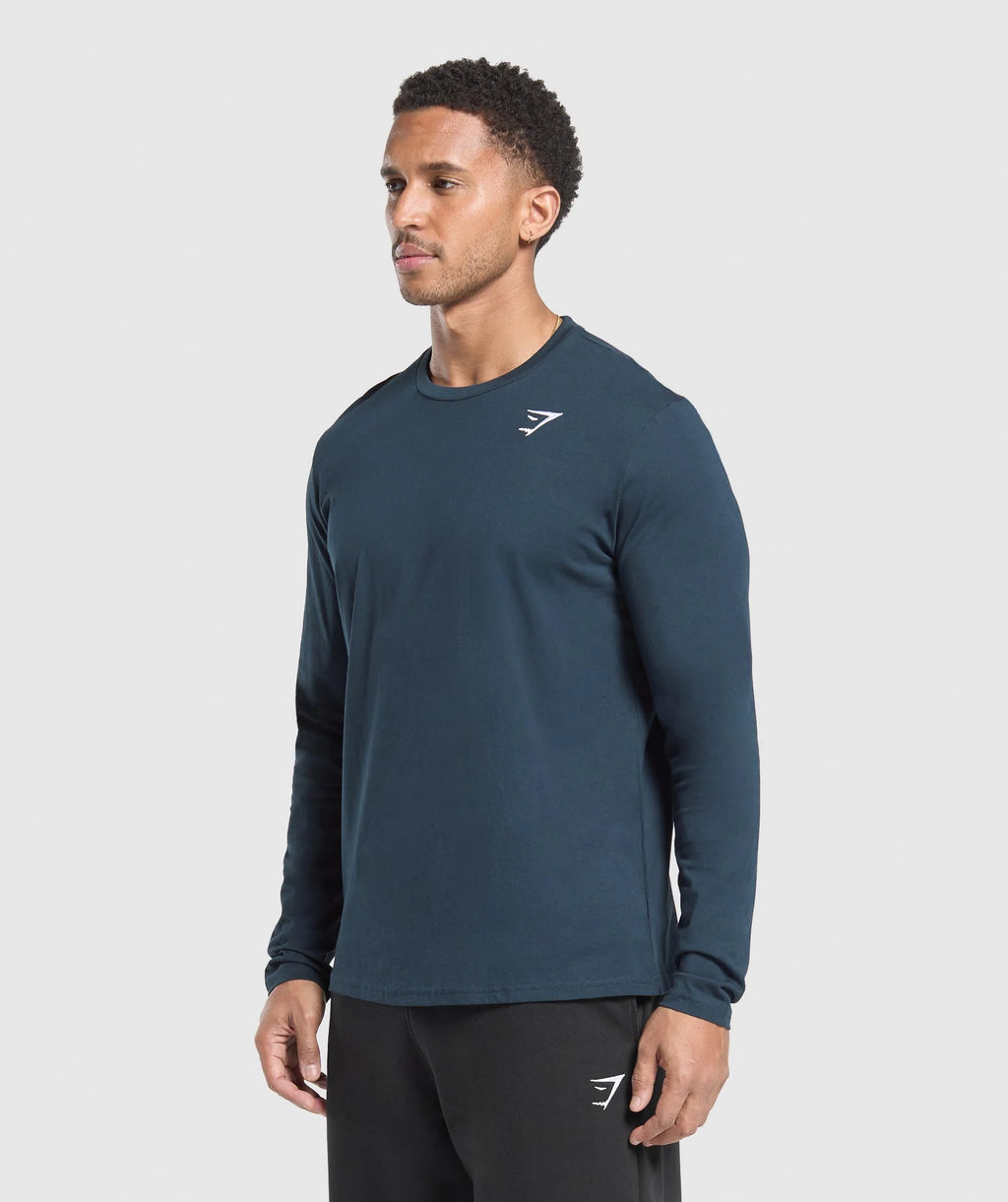 Gymshark Crest Long Sleeve T-Shirt- Navy