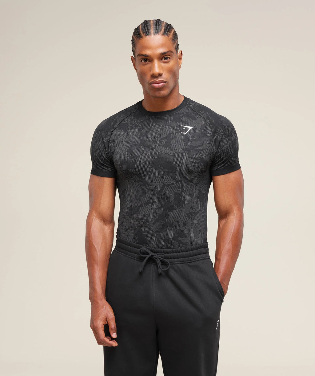 Gymshark Geo Seamless T-Shirt - Charcoal Grey