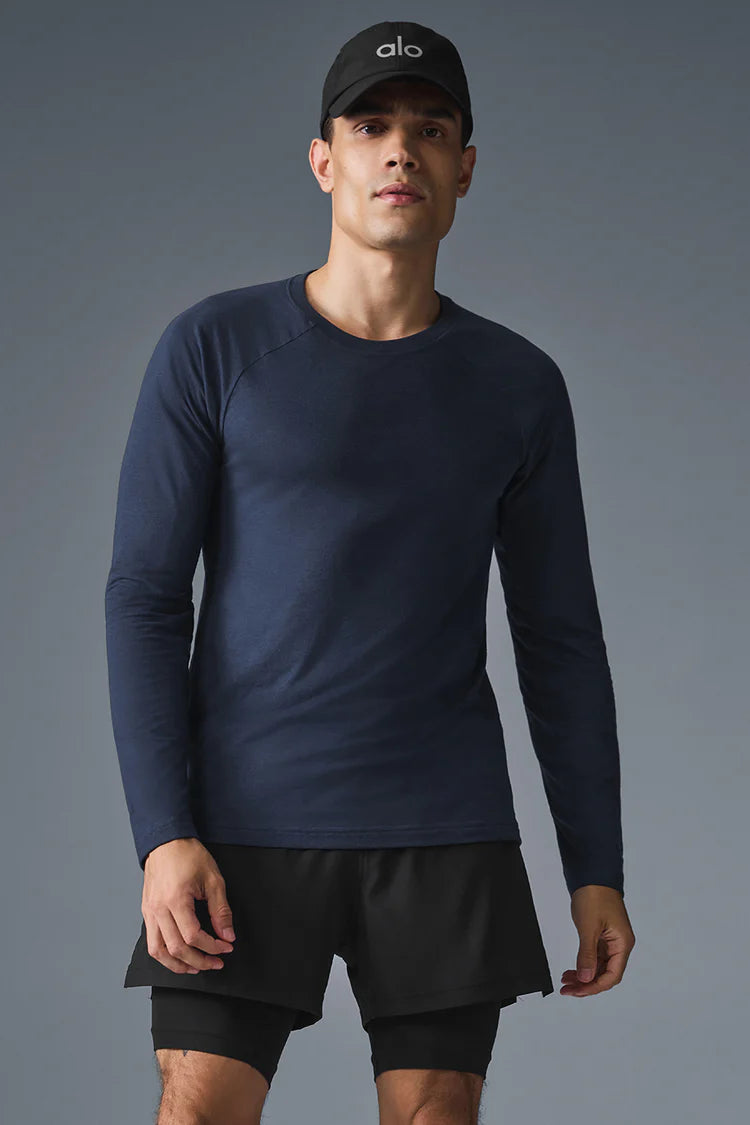 ALO Triumph Long Sleeve Tee- Navy