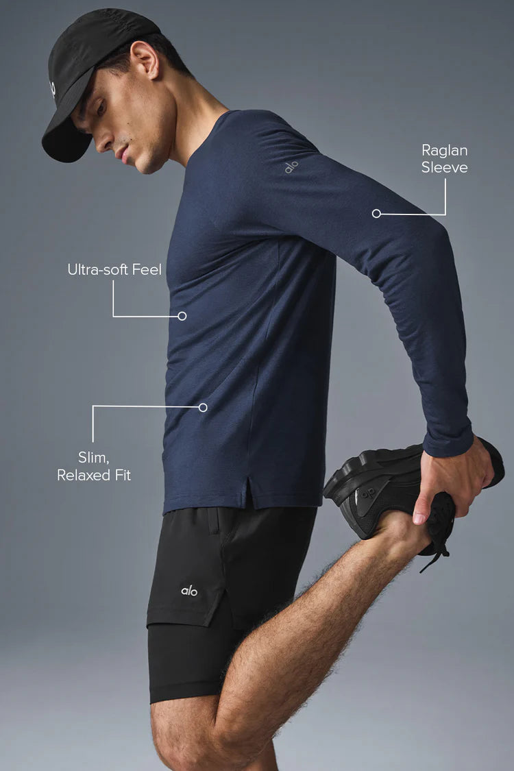 ALO Triumph Long Sleeve Tee- Navy