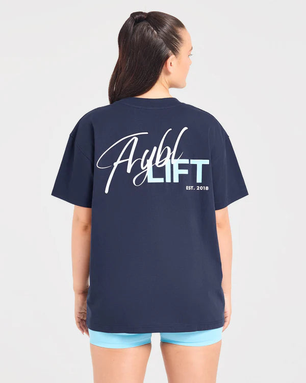 AYBL Unisex Lift Graphic 2.0 Oversized T Shirt - Navy