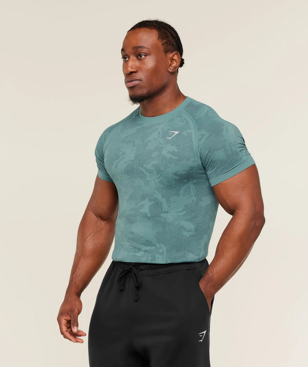 Gymshark Geo Seamless T-Shirt - Stealth Blue