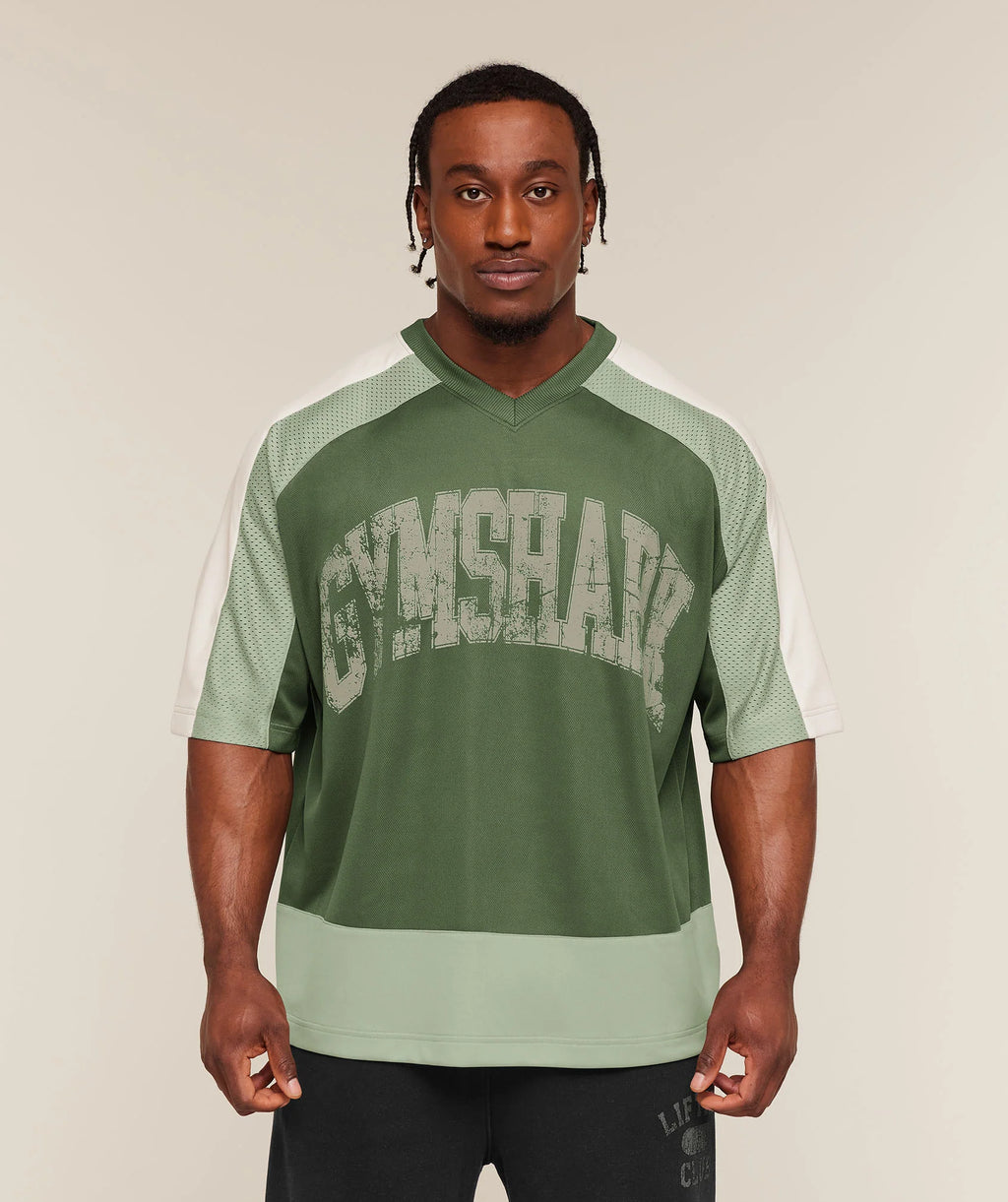 Gymshark Collective Mesh Wordmark Jersey - Olive Green