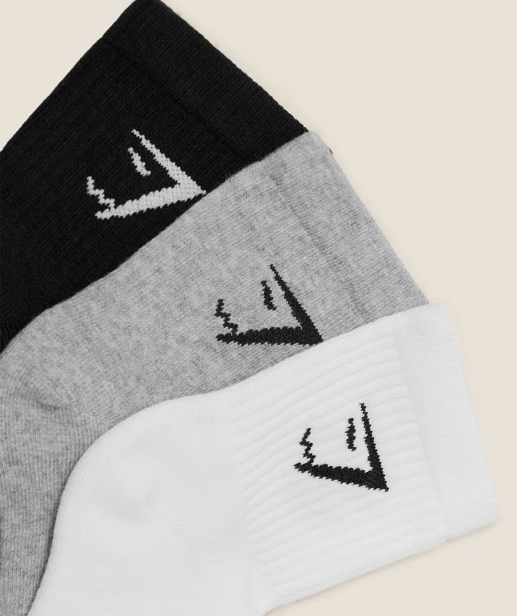 Gymshark Crew Socks 3 Pack- White/Light Grey/Black