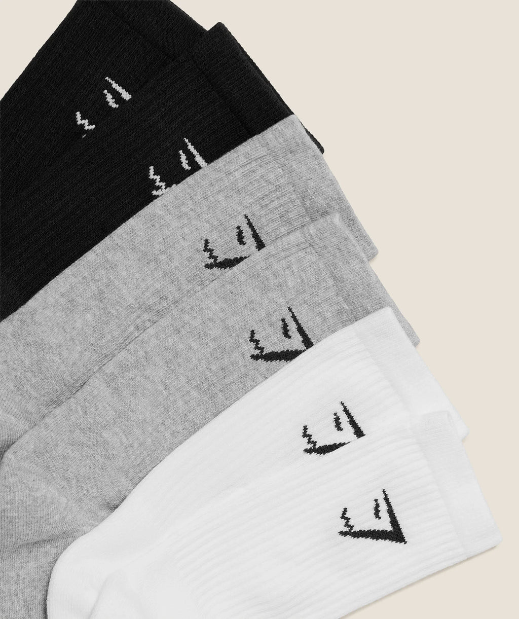 Gymshark Crew Socks 6 Pack- White/Light Grey/Black