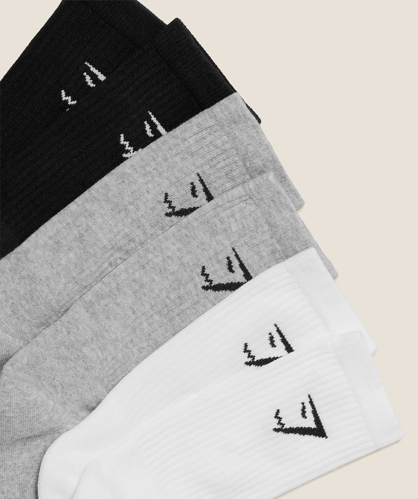Gymshark Crew Socks 6 Pack- White/Light Grey/Black
