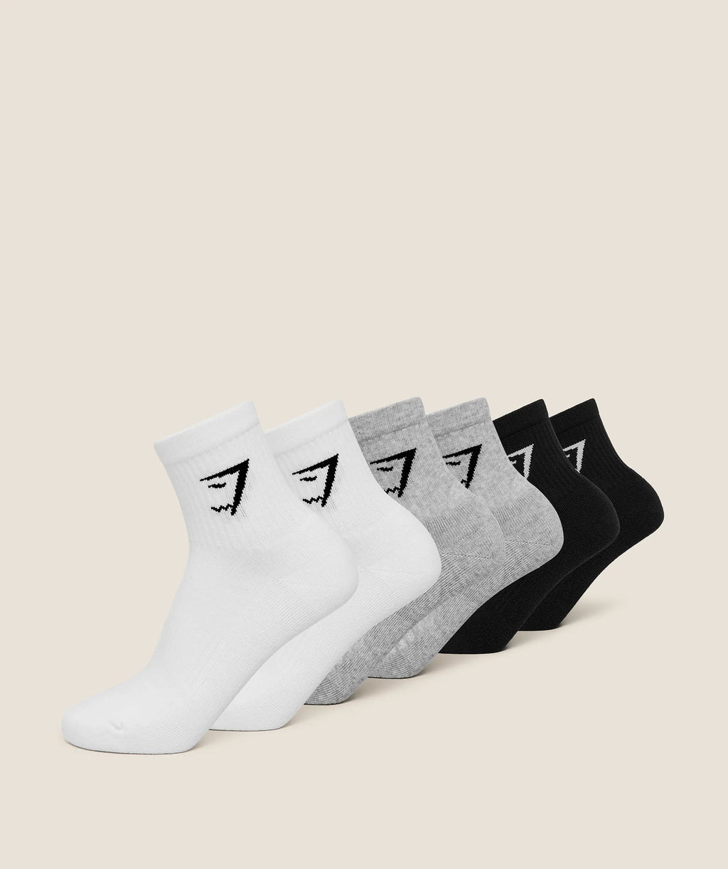 Gymshark Midi Socks 6 Pack- White/Light Grey/Black